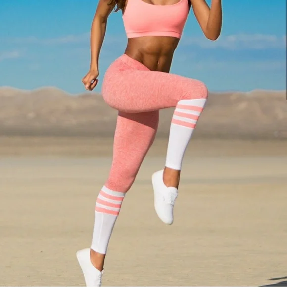 Bombshell Sportswear Coral and White Leggings - Picture 2 of 3